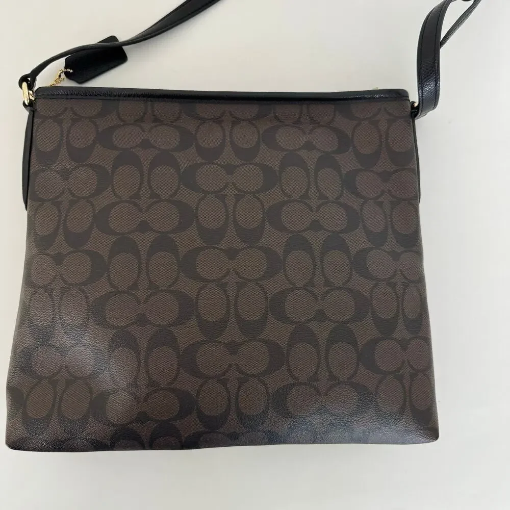 Coach File Crossbody Messenger Bag Signature Coated Canvas in Brown Black F34823